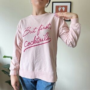 Wildfox But First Cocktails Sommers pink flocked statement sweatshirt sz S small